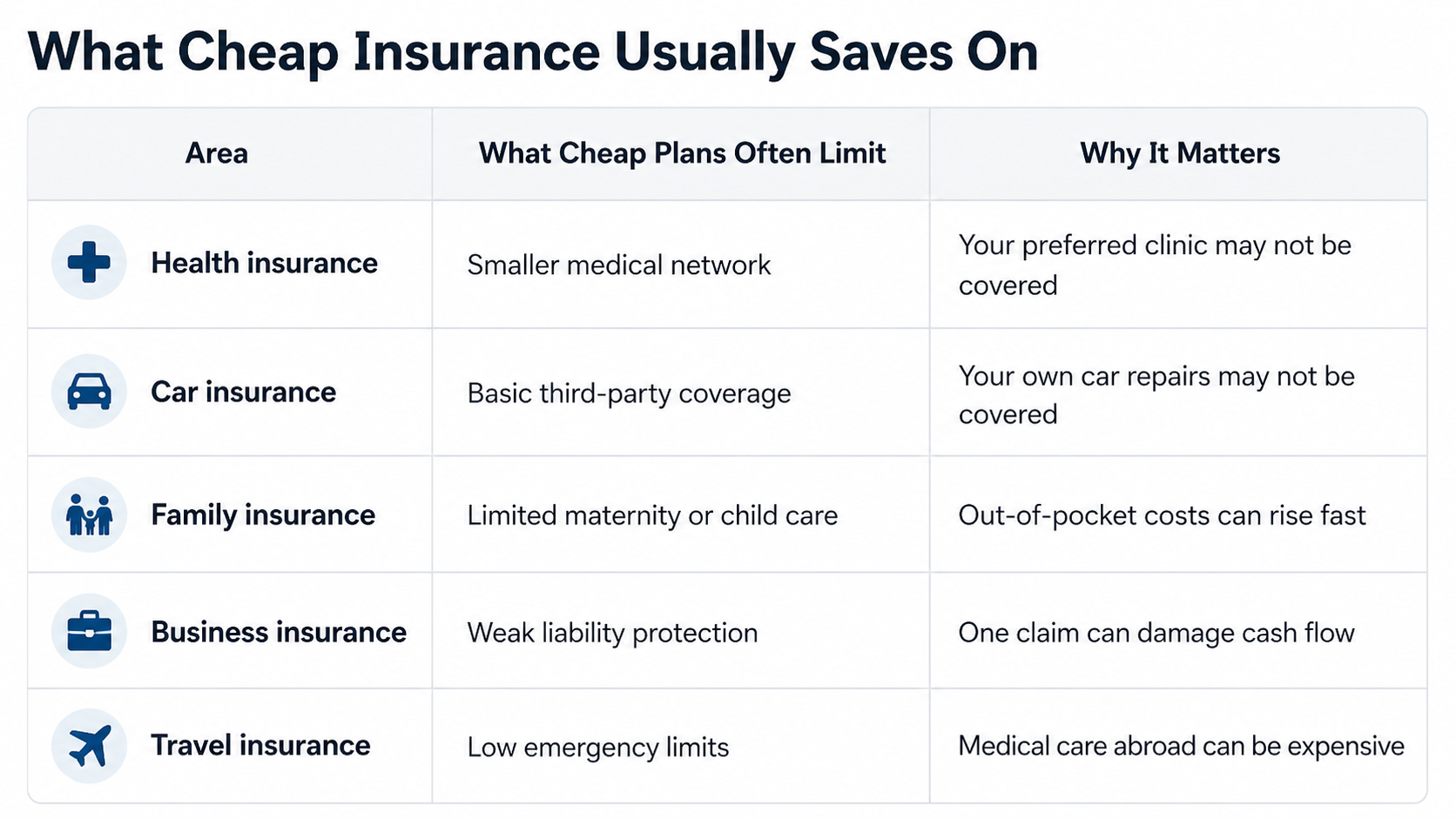 Cheap insurance in Dubai table showing coverage limits and hidden costs